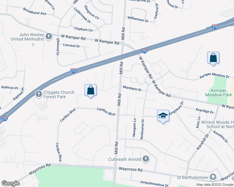 map of restaurants, bars, coffee shops, grocery stores, and more near 1613 Mandarin Drive in Cincinnati