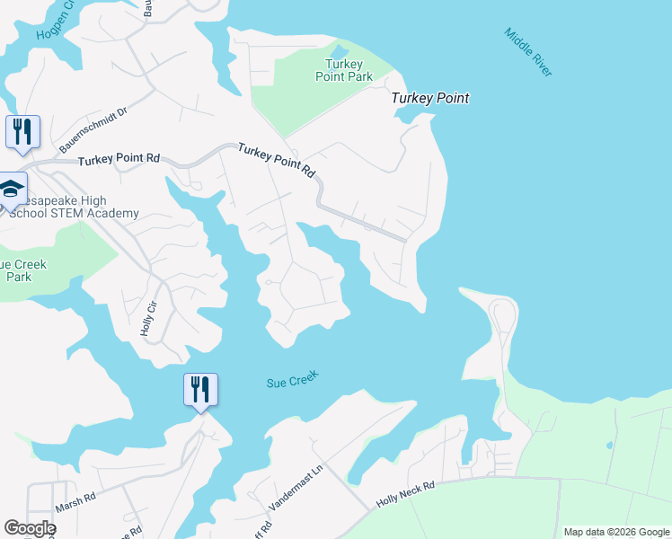 map of restaurants, bars, coffee shops, grocery stores, and more near 911 Sue Grove Road in Essex