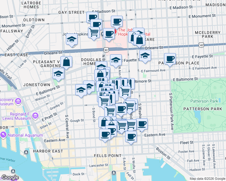 map of restaurants, bars, coffee shops, grocery stores, and more near 101 Independence Avenue Southeast in Washington