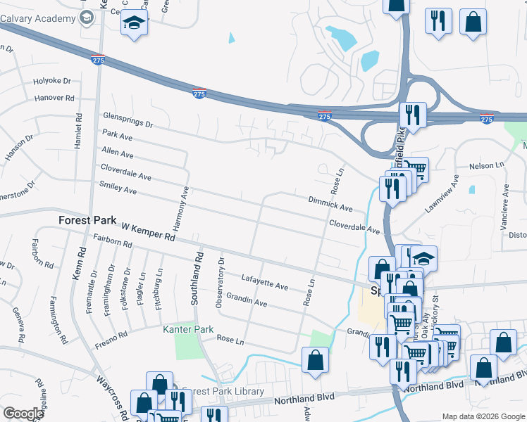 map of restaurants, bars, coffee shops, grocery stores, and more near 11688 Greenlawn Avenue in Cincinnati