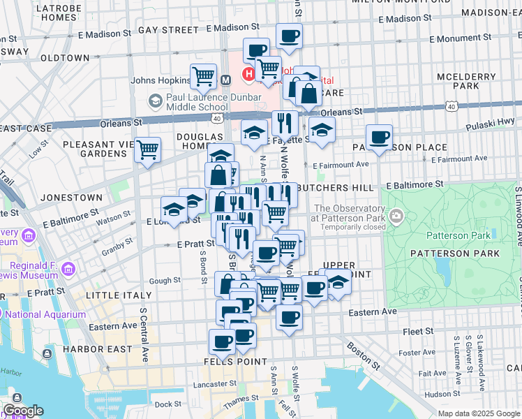 map of restaurants, bars, coffee shops, grocery stores, and more near 101 Independence Avenue Southeast in Washington