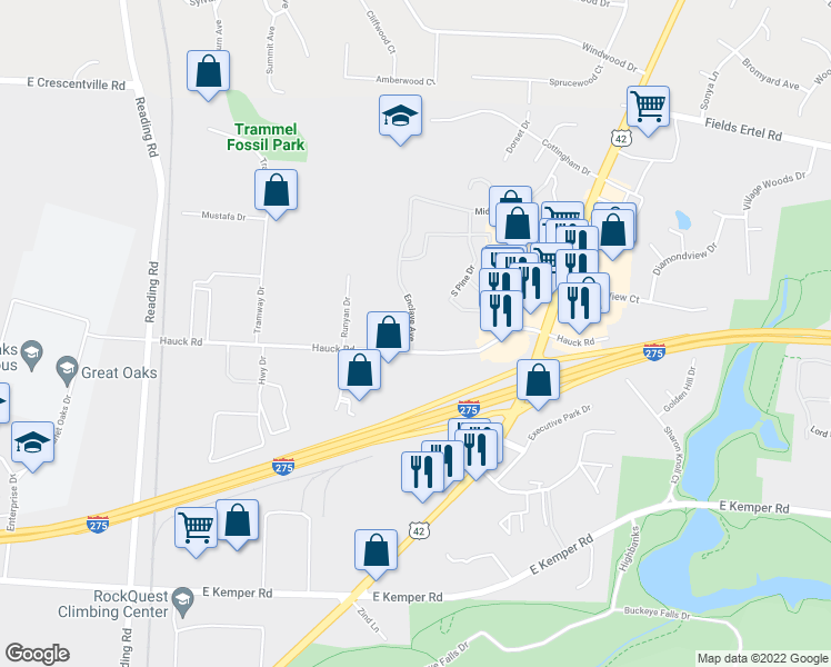 map of restaurants, bars, coffee shops, grocery stores, and more near 3818 Hauck Road in Cincinnati