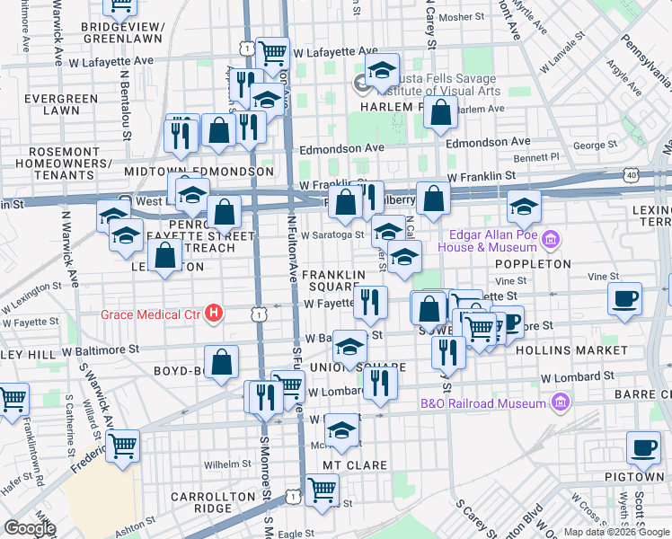 map of restaurants, bars, coffee shops, grocery stores, and more near 101 Independence Avenue Southeast in Washington