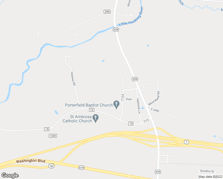 map of restaurants, bars, coffee shops, grocery stores, and more near 220 Congress Road in Belpre