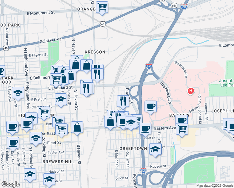 map of restaurants, bars, coffee shops, grocery stores, and more near 101 Independence Avenue Southeast in Washington