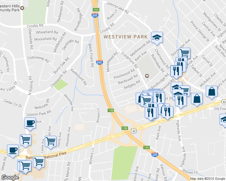 map of restaurants, bars, coffee shops, grocery stores, and more near 906 Sedgley Road in Catonsville