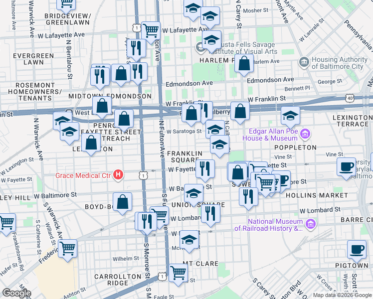 map of restaurants, bars, coffee shops, grocery stores, and more near 101 Independence Avenue Southeast in Washington