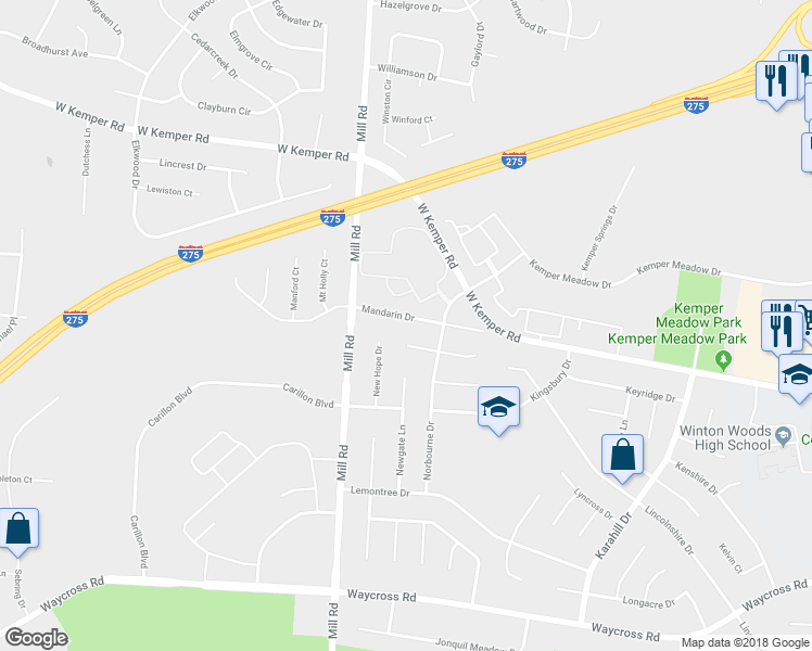 map of restaurants, bars, coffee shops, grocery stores, and more near 1557 Mandarin Drive in Cincinnati