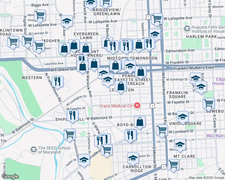 map of restaurants, bars, coffee shops, grocery stores, and more near 101 Independence Avenue Southeast in Washington