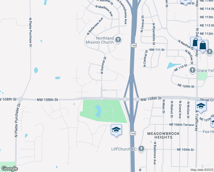 map of restaurants, bars, coffee shops, grocery stores, and more near 10937 North Summit Street in Kansas City