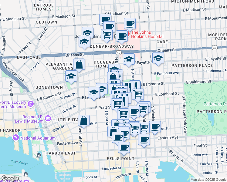 map of restaurants, bars, coffee shops, grocery stores, and more near 10 Ironwood Circle in Baltimore