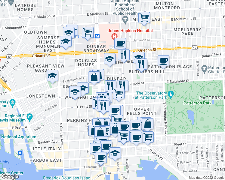 map of restaurants, bars, coffee shops, grocery stores, and more near 101 Independence Avenue Southeast in Washington