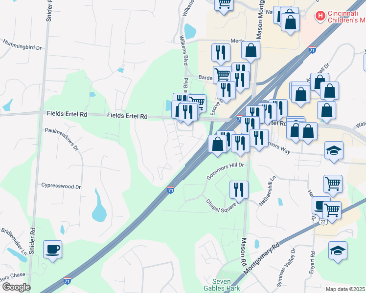 map of restaurants, bars, coffee shops, grocery stores, and more near 8756 Wales Drive in Cincinnati