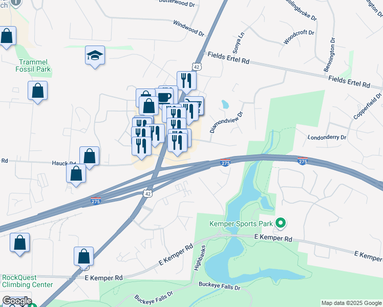 map of restaurants, bars, coffee shops, grocery stores, and more near 4020 Hauck Road in Cincinnati