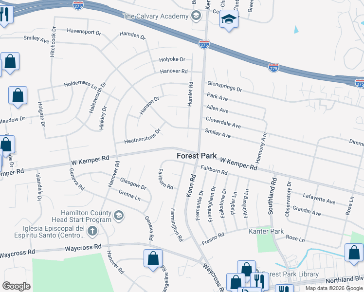 map of restaurants, bars, coffee shops, grocery stores, and more near 784 West Kemper Road in Cincinnati