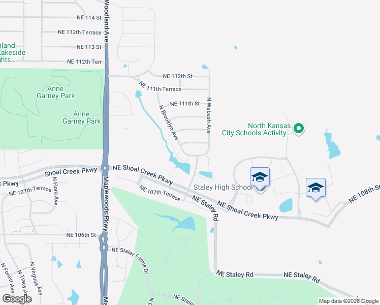 map of restaurants, bars, coffee shops, grocery stores, and more near 2300 Northeast 109th Street in Kansas City