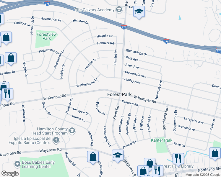map of restaurants, bars, coffee shops, grocery stores, and more near 784 West Kemper Road in Cincinnati