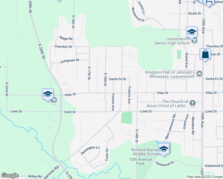 map of restaurants, bars, coffee shops, grocery stores, and more near 2608 Folsom Street in Leavenworth