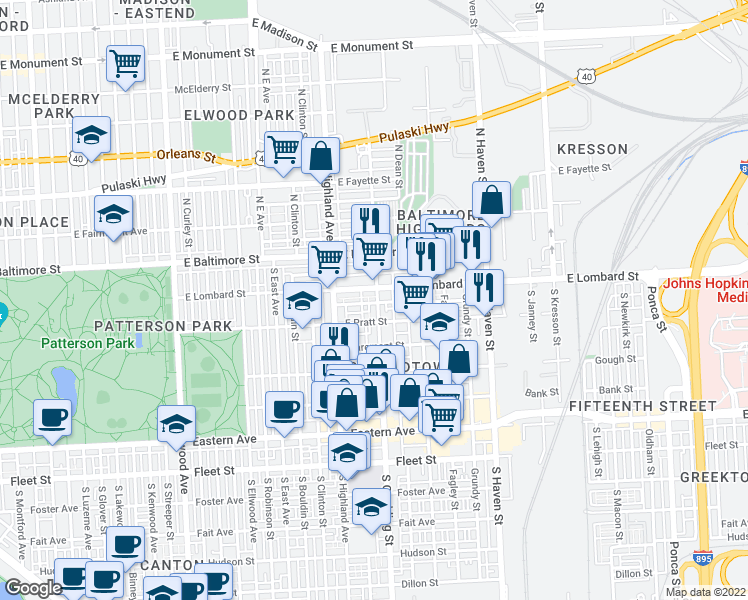 map of restaurants, bars, coffee shops, grocery stores, and more near 3522 Mount Pleasant Avenue in Baltimore