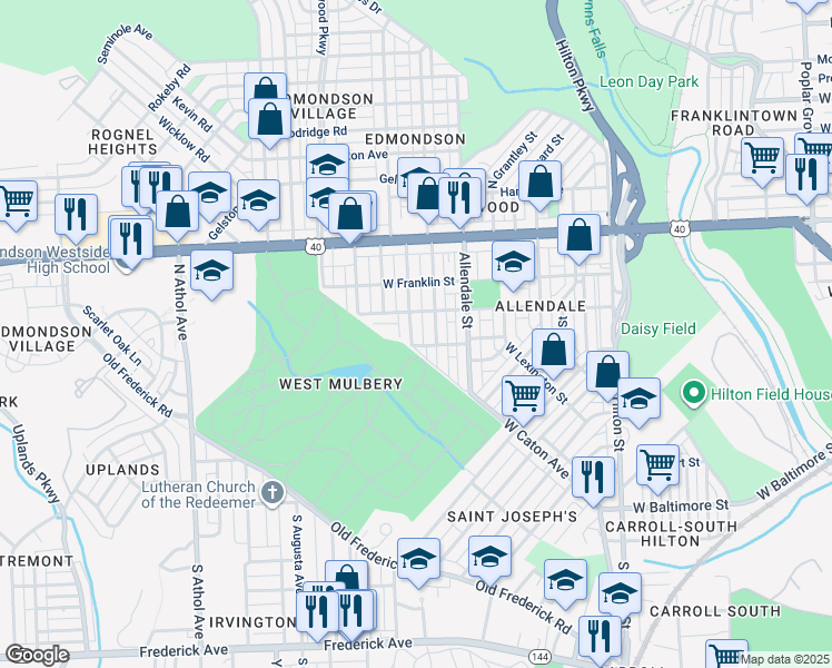 map of restaurants, bars, coffee shops, grocery stores, and more near 309 Lyndhurst Street in Baltimore