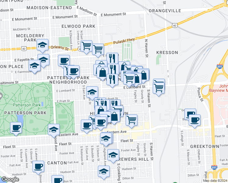 map of restaurants, bars, coffee shops, grocery stores, and more near 3522 Mount Pleasant Avenue in Baltimore
