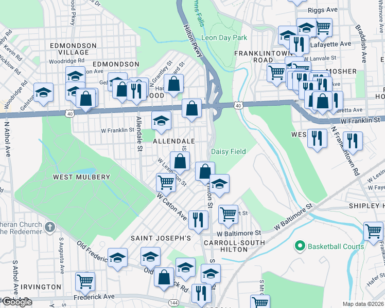 map of restaurants, bars, coffee shops, grocery stores, and more near 320 Gwynn Avenue in Baltimore