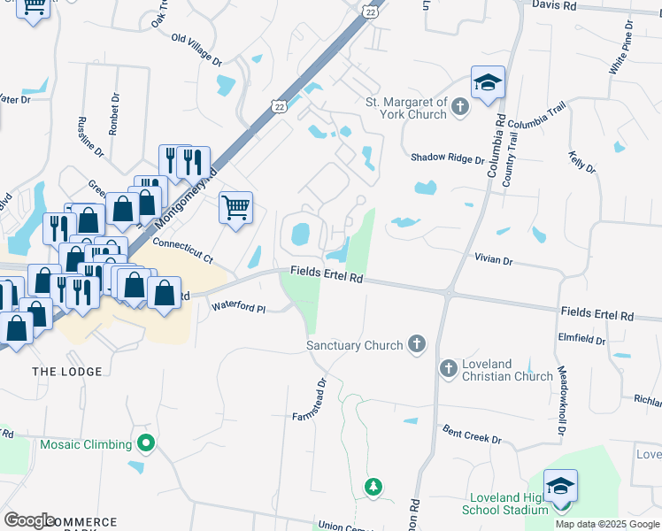 map of restaurants, bars, coffee shops, grocery stores, and more near 9980 Hanover Way in Loveland