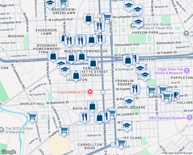 map of restaurants, bars, coffee shops, grocery stores, and more near 101 Independence Avenue Southeast in Washington