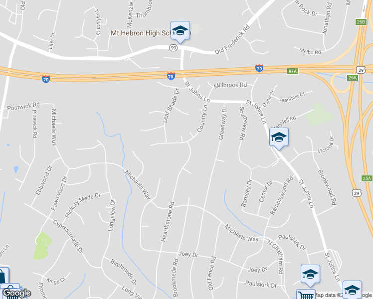 map of restaurants, bars, coffee shops, grocery stores, and more near 2950 Hearthstone Road in Ellicott City