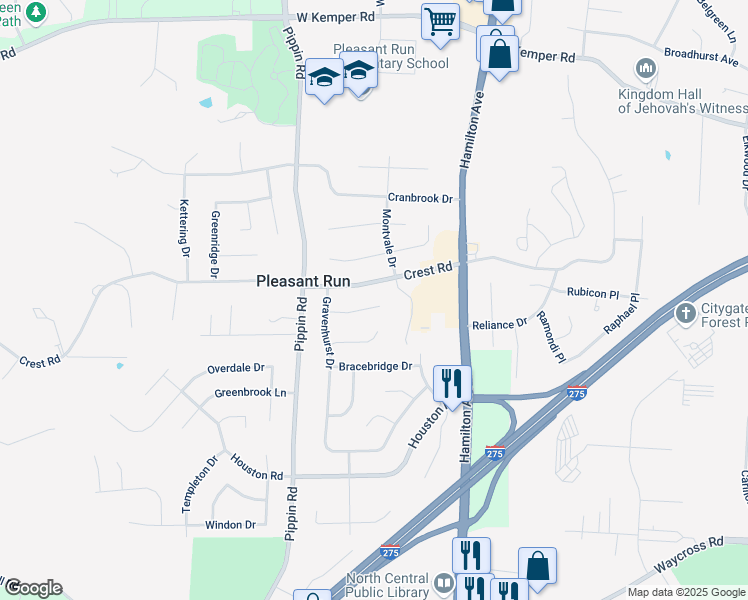 map of restaurants, bars, coffee shops, grocery stores, and more near 2580 Keysport Lane in Cincinnati
