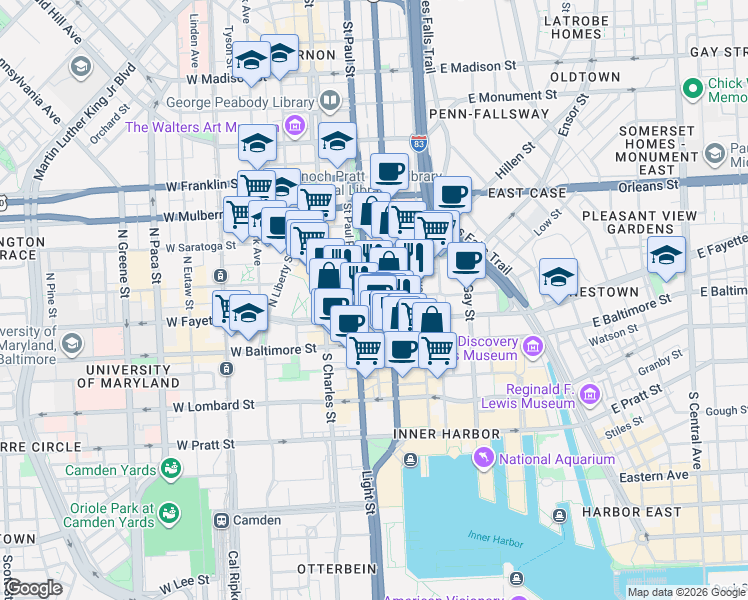 map of restaurants, bars, coffee shops, grocery stores, and more near 0 Lord Baltimore Drive in Woodlawn