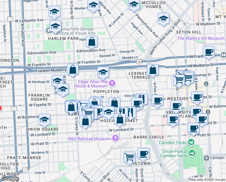 map of restaurants, bars, coffee shops, grocery stores, and more near 101 Independence Avenue Southeast in Washington