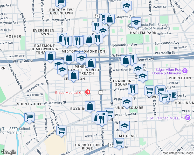 map of restaurants, bars, coffee shops, grocery stores, and more near 101 Independence Avenue Southeast in Washington