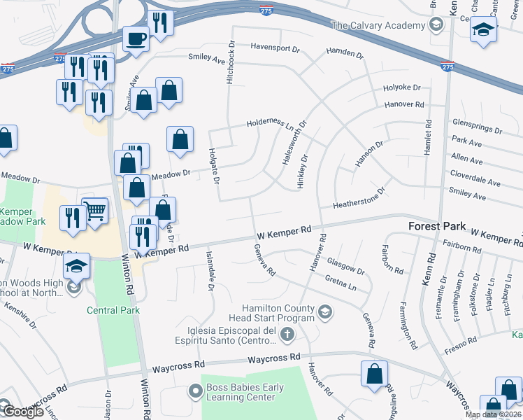map of restaurants, bars, coffee shops, grocery stores, and more near 976 Harkin Drive in Cincinnati