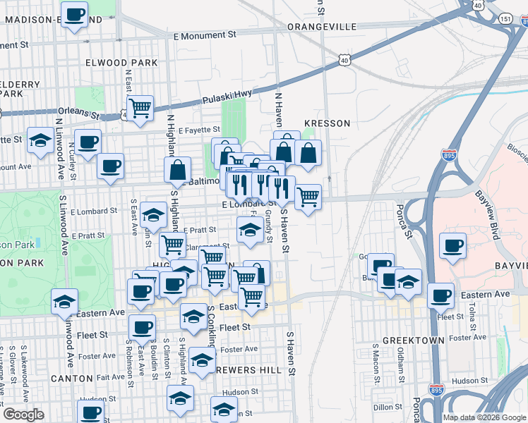 map of restaurants, bars, coffee shops, grocery stores, and more near 101 Independence Avenue Southeast in Washington