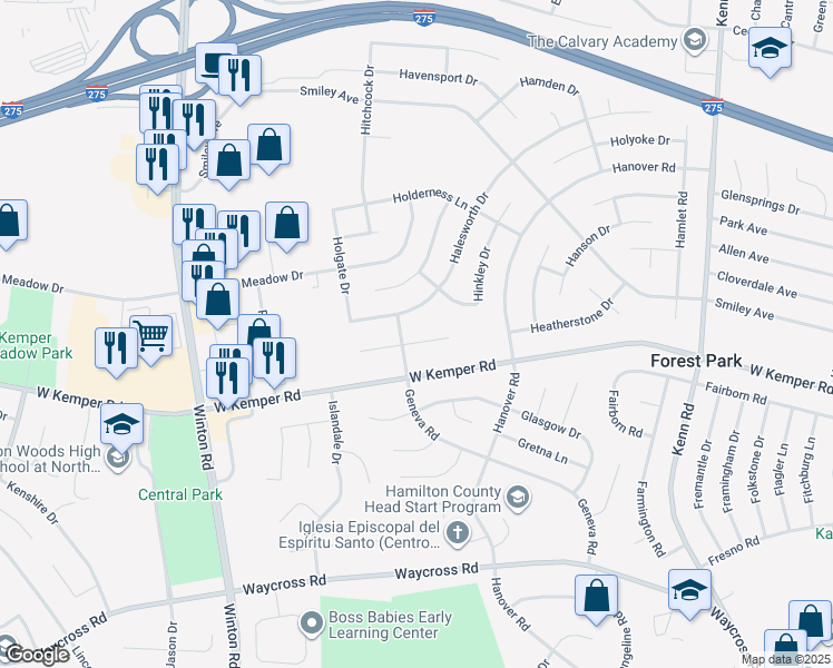 map of restaurants, bars, coffee shops, grocery stores, and more near 976 Harkin Drive in Cincinnati