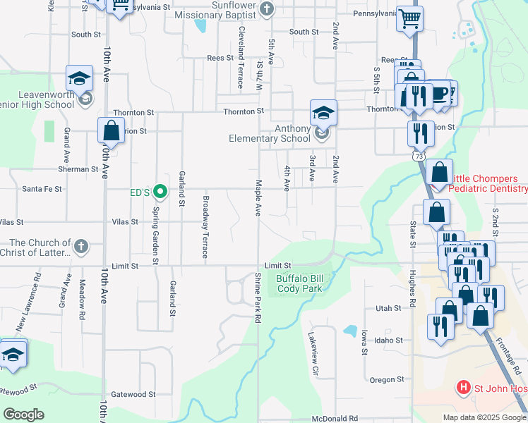 map of restaurants, bars, coffee shops, grocery stores, and more near 501 Vilas Street in Leavenworth