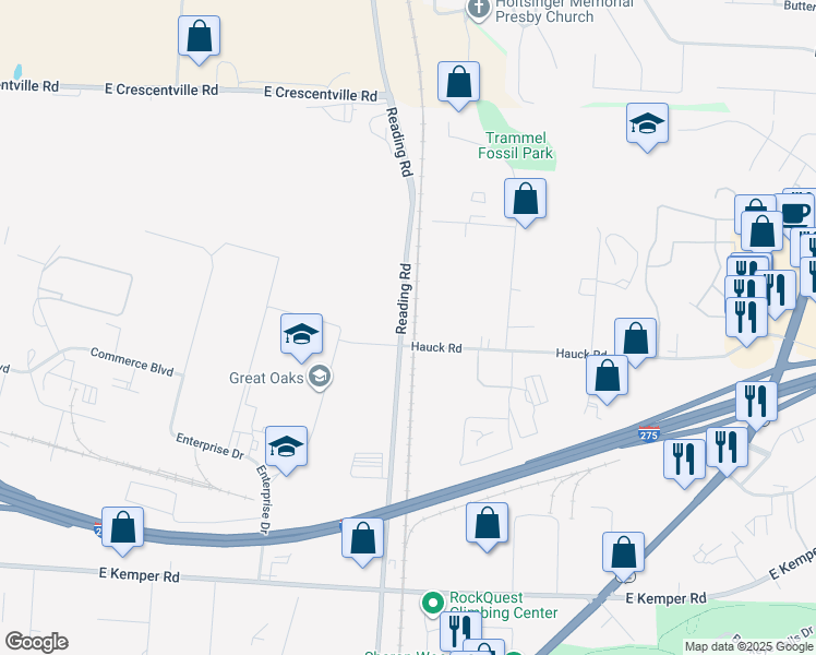 map of restaurants, bars, coffee shops, grocery stores, and more near 11906 Reading Road in Cincinnati