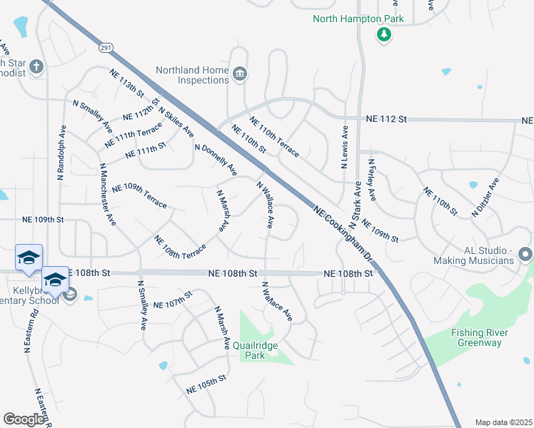 map of restaurants, bars, coffee shops, grocery stores, and more near 10932 North Wallace Avenue in Kansas City