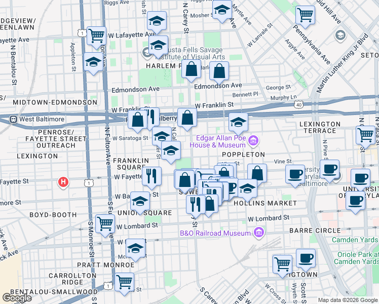 map of restaurants, bars, coffee shops, grocery stores, and more near 101 Independence Avenue Southeast in Washington
