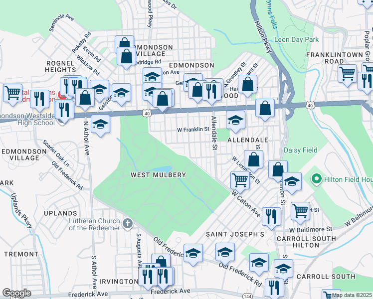 map of restaurants, bars, coffee shops, grocery stores, and more near 312 Lyndhurst Street in Baltimore