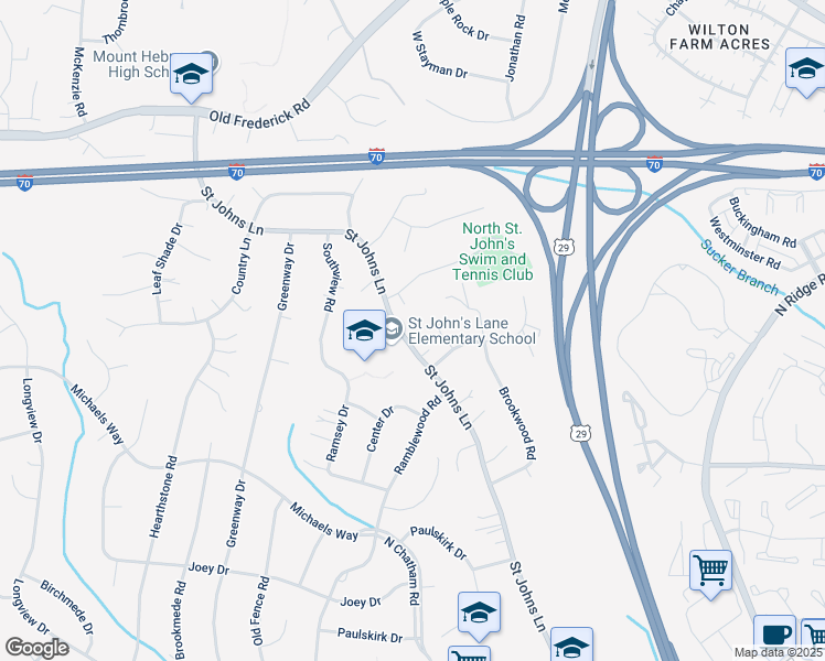 map of restaurants, bars, coffee shops, grocery stores, and more near 2957 Saint Johns Lane in Ellicott City