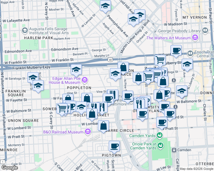 map of restaurants, bars, coffee shops, grocery stores, and more near 101 Independence Avenue Southeast in Washington