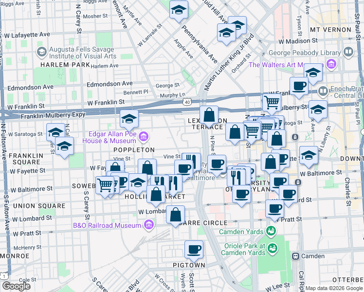 map of restaurants, bars, coffee shops, grocery stores, and more near 101 Independence Avenue Southeast in Washington