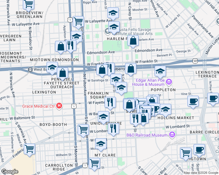 map of restaurants, bars, coffee shops, grocery stores, and more near 101 Independence Avenue Southeast in Washington
