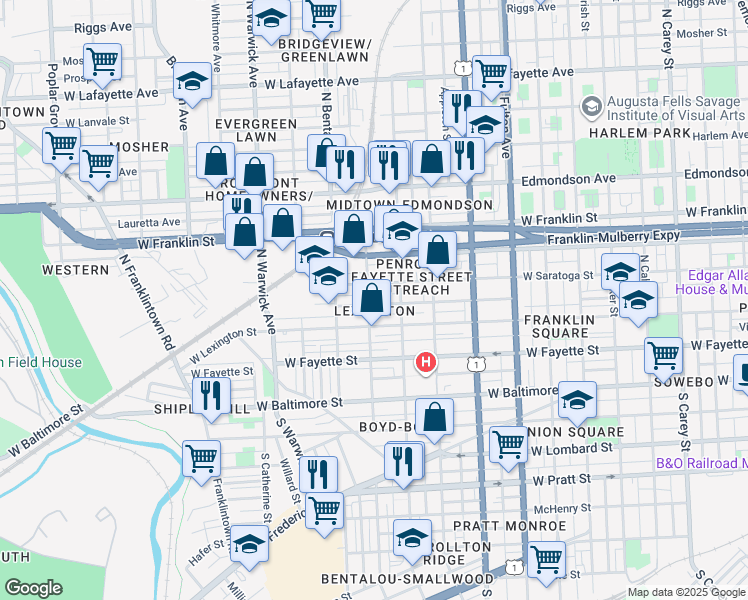map of restaurants, bars, coffee shops, grocery stores, and more near 101 Independence Avenue Southeast in Washington