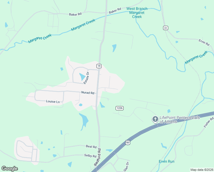 map of restaurants, bars, coffee shops, grocery stores, and more near 30 Leoda Road in Athens