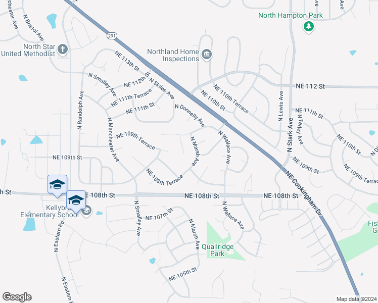 map of restaurants, bars, coffee shops, grocery stores, and more near 10905 North Skiles Court in Kansas City