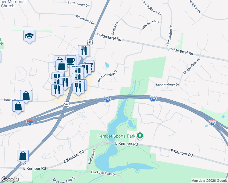 map of restaurants, bars, coffee shops, grocery stores, and more near 4177 Crystal View Court in Cincinnati