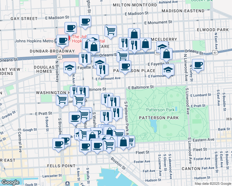 map of restaurants, bars, coffee shops, grocery stores, and more near 7 South Collington Avenue in Baltimore